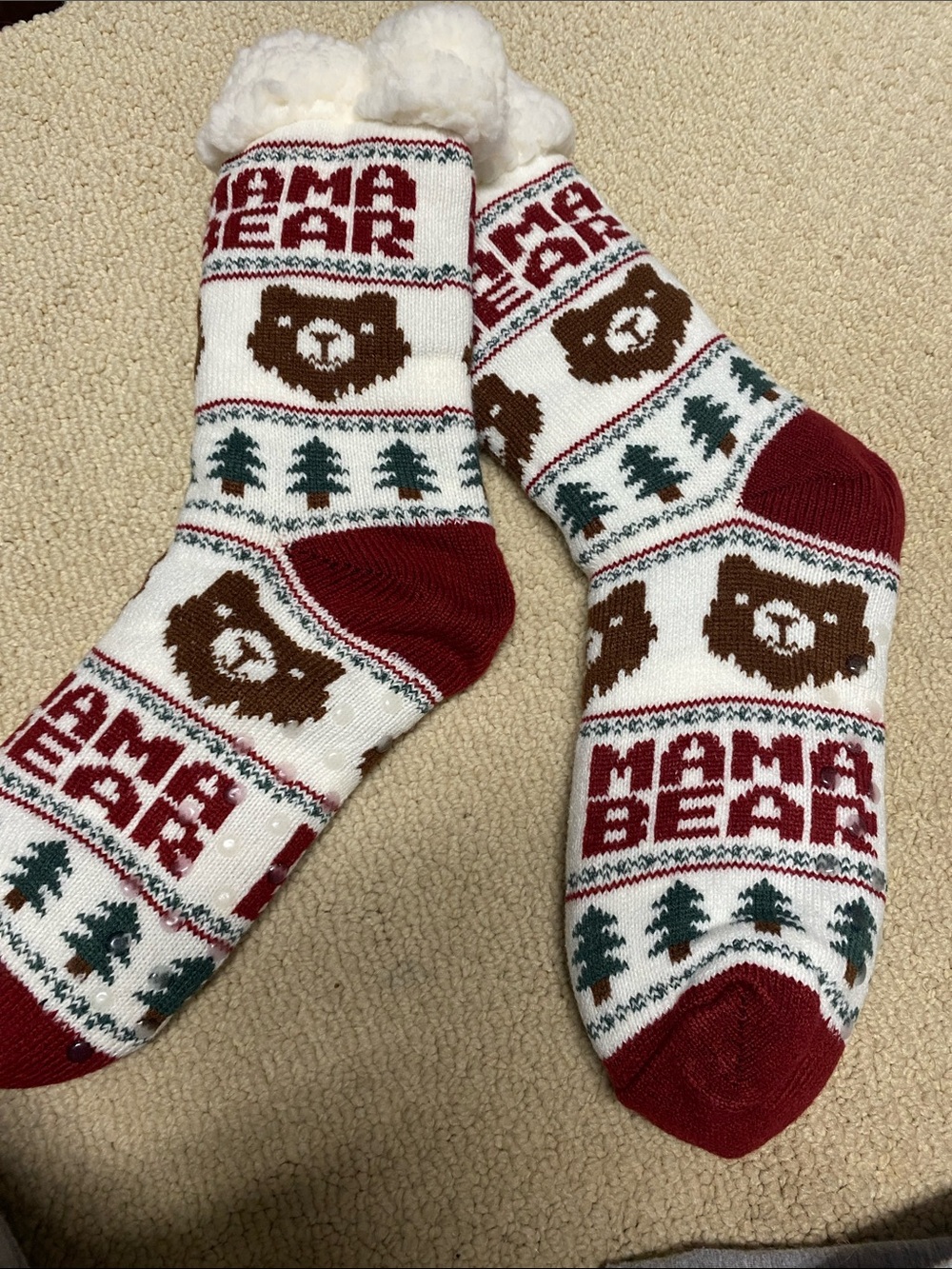 Sherpa Lined Holiday Socks - Red, White, Brown